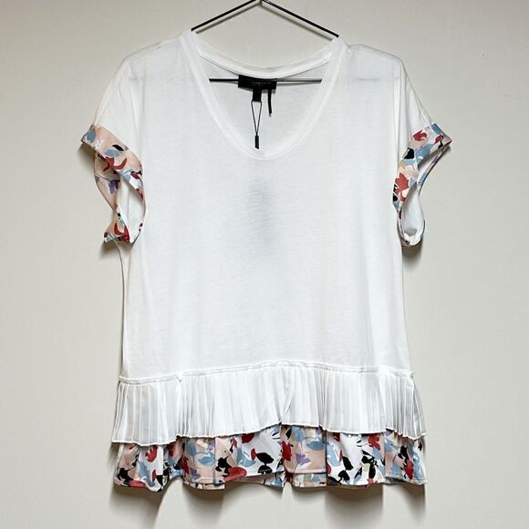 NWT Donna Karan New York  Modal Morning Dew Ruffle and floral trim top Sz M - Picture 4 of 9